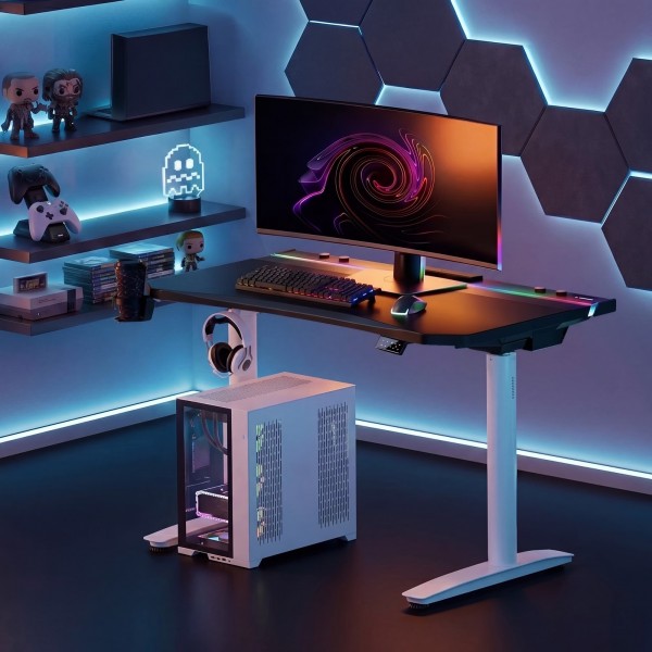 Biurko gamingowe RGB z regulacją wysokości Diablo X-Forge, 160x70 cm, czarno-białe