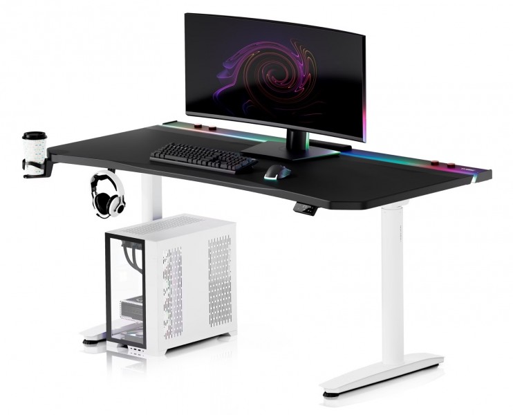 Biurko gamingowe RGB z regulacją wysokości Diablo X-Forge, 160x70 cm, czarno-białe