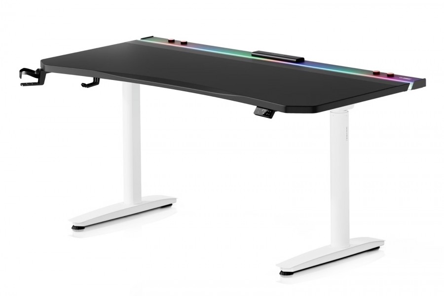 Biurko gamingowe RGB z regulacją wysokości Diablo X-Forge, 160x70 cm, czarno-białe