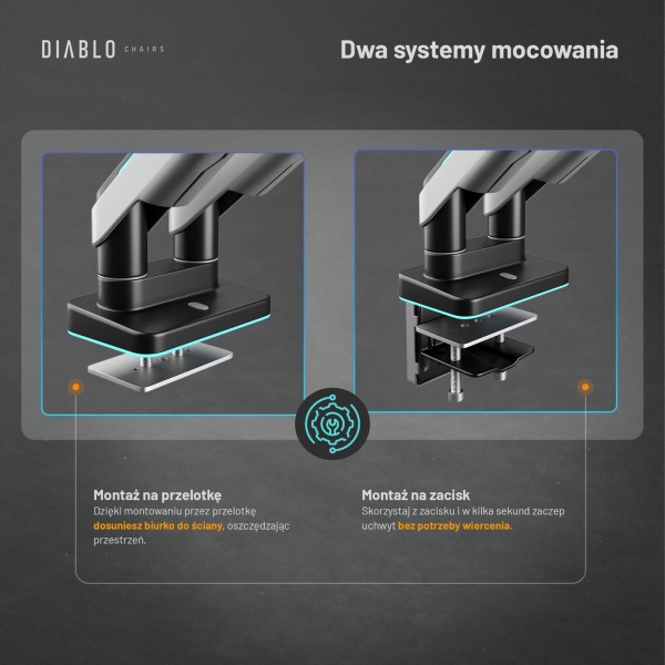 Uchwyt regulowany na 2 monitory 35 cali RGB Diablo X-Arm Dual, szaro-czarny