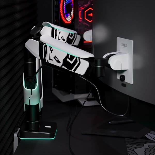 Uchwyt regulowany na 2 monitory 35 cali RGB Diablo X-Arm Dual, biało-czarny