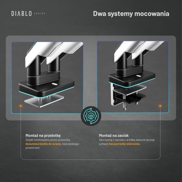 Uchwyt regulowany na 2 monitory 35 cali RGB Diablo X-Arm Dual, biało-czarny