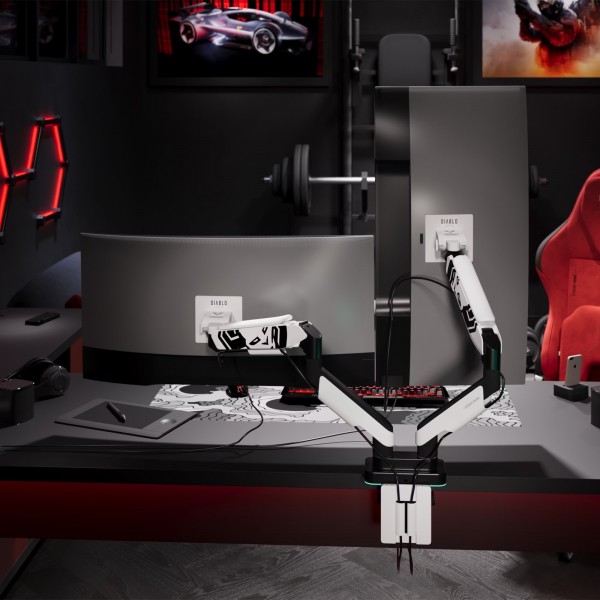 Uchwyt regulowany na 2 monitory 35 cali RGB Diablo X-Arm Dual, biało-czarny