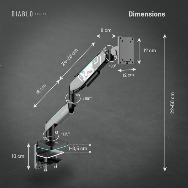 Uchwyt regulowany na monitor 49 cali LED RGB Diablo X-Arm, szaro-czarny