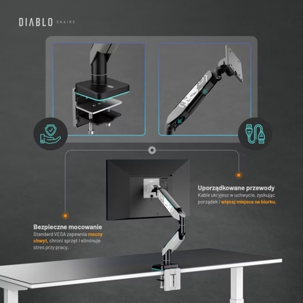 Uchwyt regulowany na monitor 49 cali LED RGB Diablo X-Arm, szaro-czarny