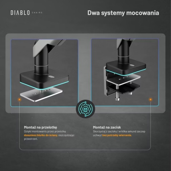 Uchwyt regulowany na monitor 49 cali LED RGB Diablo X-Arm, szaro-czarny