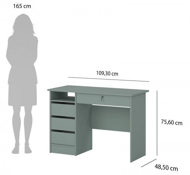 Biurko Function Plus 110 z szufladą na klucz, kolor zielony matowy