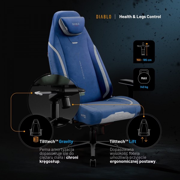Fotel gamingowy materiałowy Diablo X-Eye Prime Normal Size, Meta Ocean
