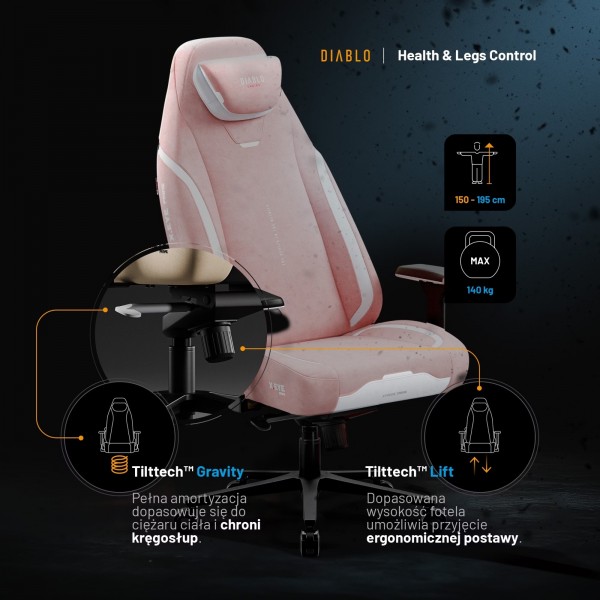 Fotel gamingowy materiałowy Diablo X-Eye Prime Normal Size, Akira Pink