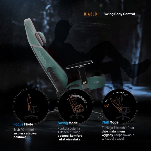 Fotel gamingowy materiałowy Diablo X-Eye Prime Normal Size, Mystic Mint