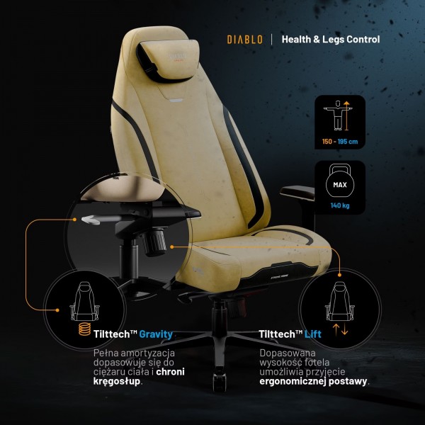 Fotel gamingowy materiałowy Diablo X-Eye Prime Normal Size, Broken Gold