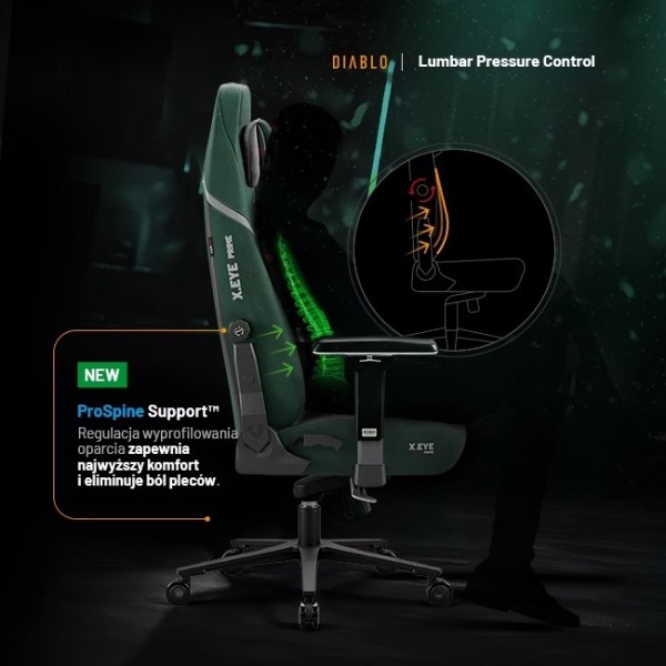 Fotel gamingowy materiałowy Diablo X-Eye Prime Normal Size, Forest Green
