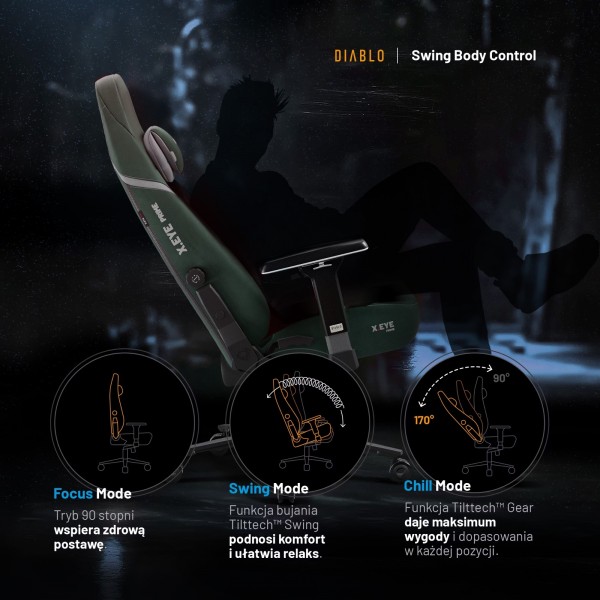 Fotel gamingowy materiałowy Diablo X-Eye Prime Normal Size, Forest Green