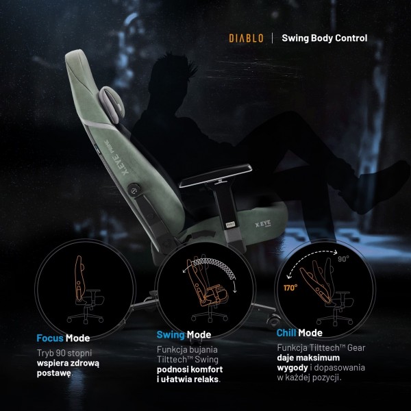 Fotel gamingowy materiałowy Diablo X-Eye Prime Normal Size, Gothic Green
