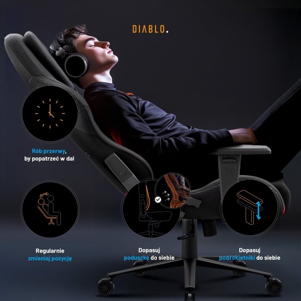 Fotel gamingowy materiałowy Diablo X-One Prime Normal Size, Burned Black