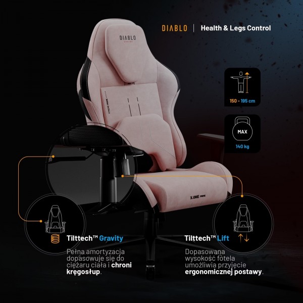 Fotel gamingowy materiałowy Diablo X-One Prime Normal Size, Akira Pink
