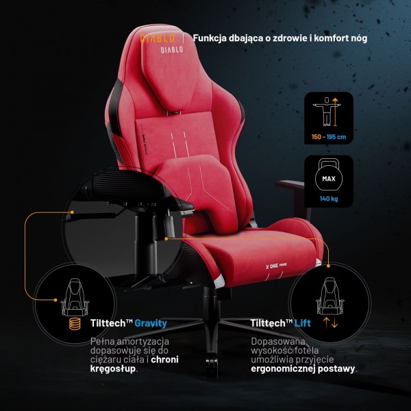 Fotel gamingowy materiałowy Diablo X-One Prime Normal Size, Bloody Mary
