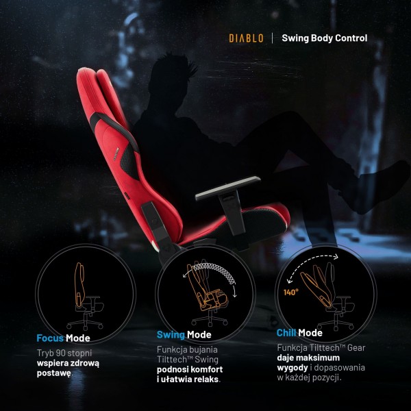 Fotel gamingowy materiałowy Diablo X-One Prime Normal Size, Bloody Mary