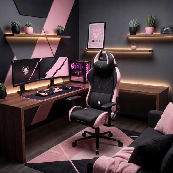Fotel gamingowy materiałowy Diablo X-Horn 2.0 Normal Size, Akira Pink
