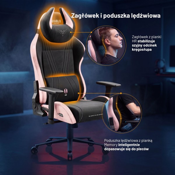 Fotel gamingowy materiałowy Diablo X-Horn 2.0 Normal Size, Akira Pink