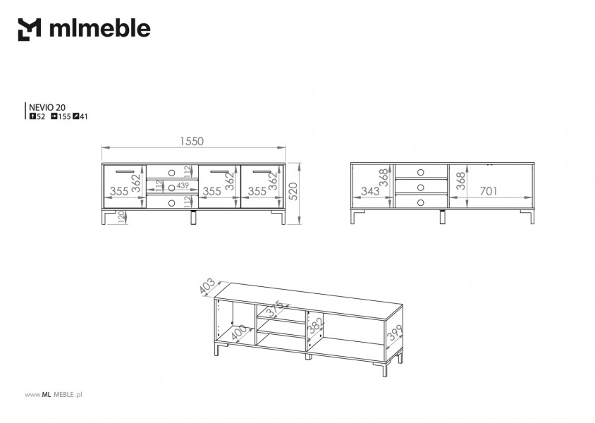 Szafka pod telewizor Nevio 20, dąb artisan