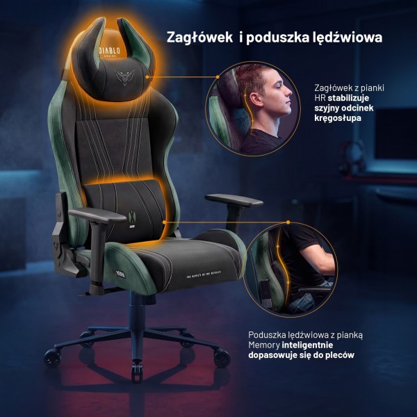Fotel gamingowy materiałowy Diablo X-Horn 2.0 Normal Size, Forest Green