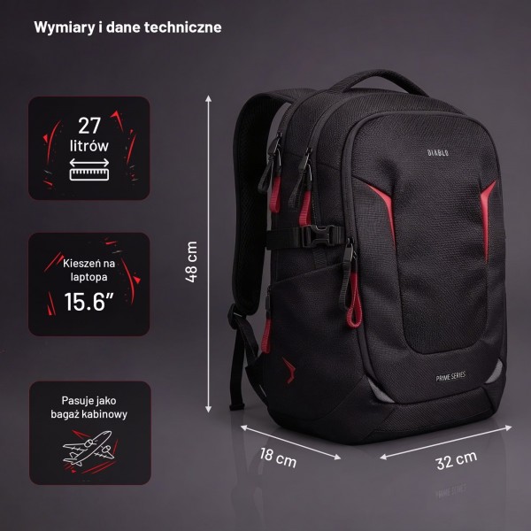 Plecak młodzieżowy wielofunkcyjny Diablo Prime Burned Black