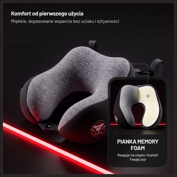 Poduszka podróżna na szyję Diablo Travel Pillow, szaro-czarna