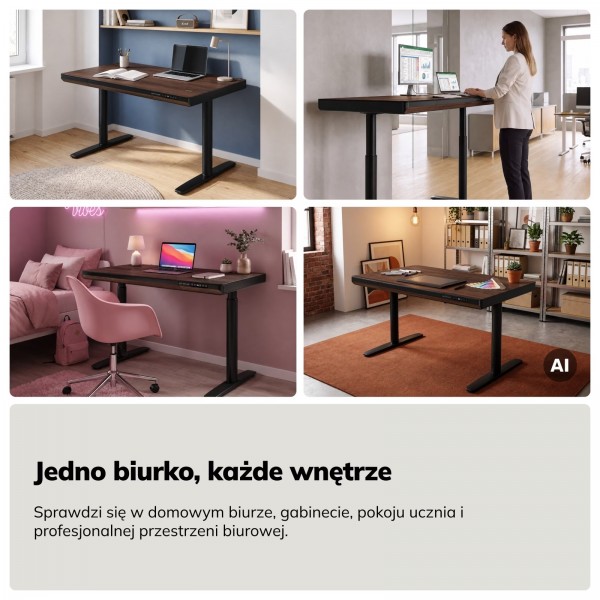 Biurko elektryczne z regulacją wysokości Ellis 120x70 cm, orzech/czarny