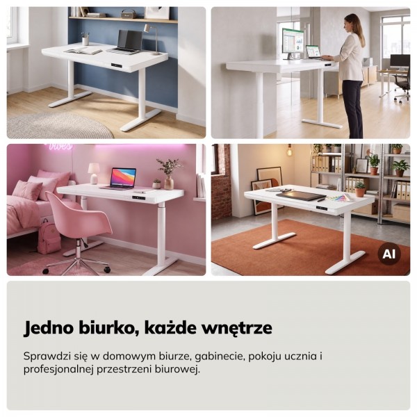 Biurko elektryczne z regulacją wysokości Ellis 120x70 cm, kolor biały