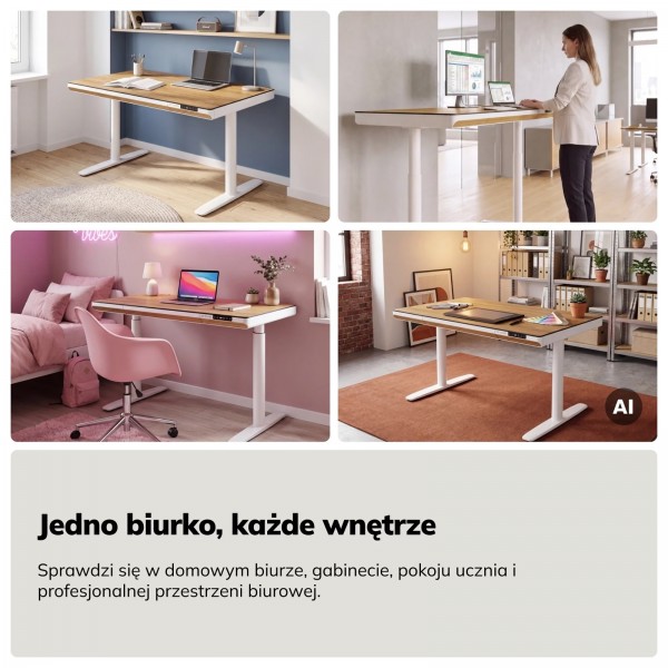 Biurko elektryczne z regulacją wysokości Ellis 120x70 cm, złoty dąb/biały