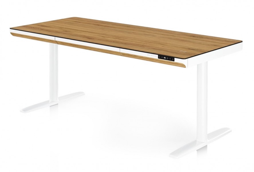Biurko elektryczne z regulacją wysokości Ellis 160x70 cm, dąb złoty/biały