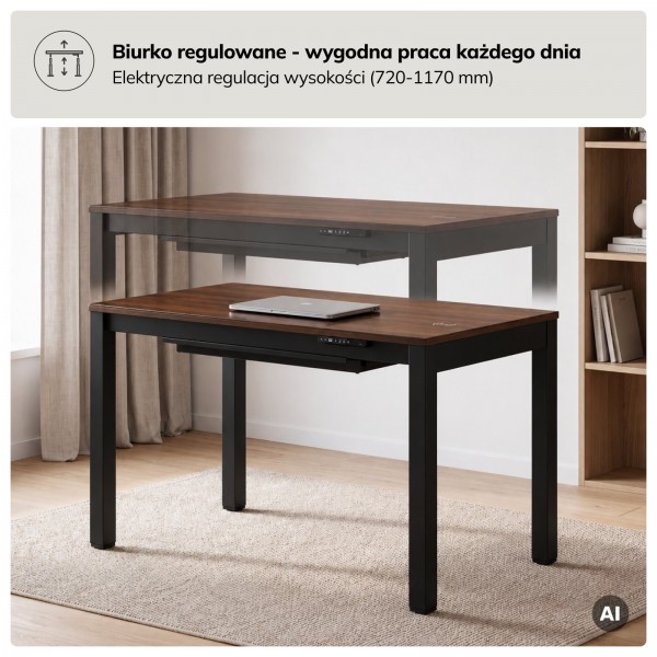 Biurko elektryczne regulowane Evan 120x63 cm, orzech/czarny