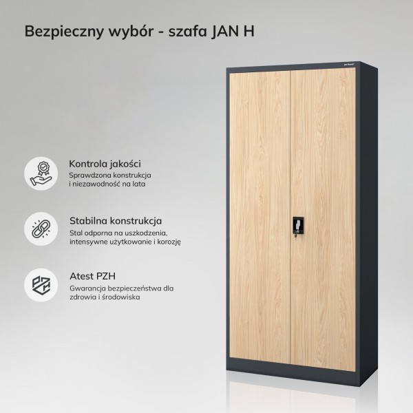 Szafa biurowa wysoka Eco Design Jan H, 90x40x195 cm, antracyt/dąb sonoma
