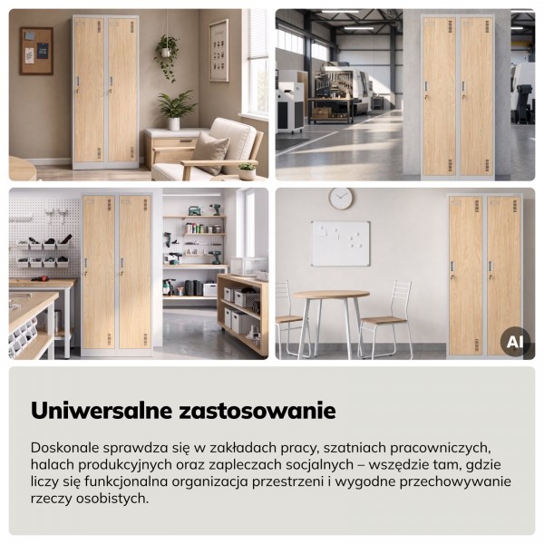 Szafa socjalna czterokomorowa Eco Design Kacper 80x50x180 cm, szary/dąb sonoma