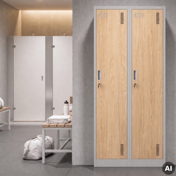 Szafa socjalna czterokomorowa Eco Design Kacper 80x50x180 cm, szary/dąb sonoma