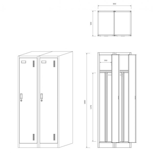 Szafa socjalna czterokomorowa Eco Design Kacper 80x50x180 cm, szary/dąb sonoma