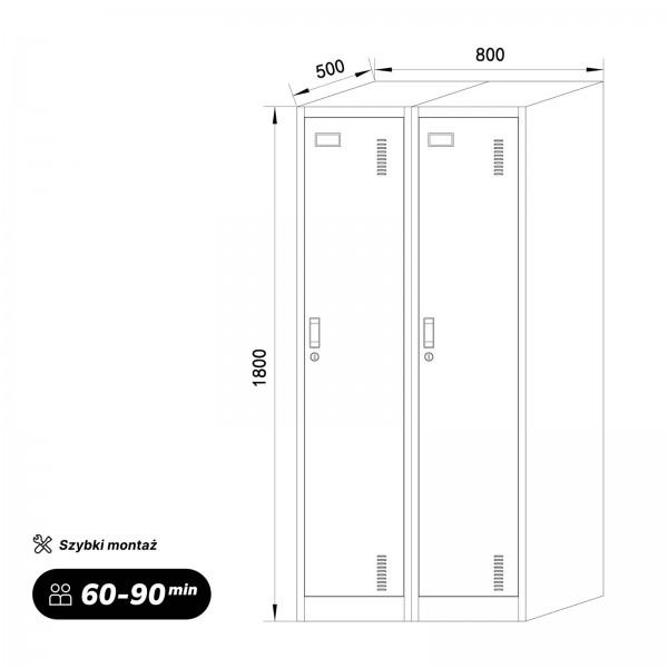 Szafa socjalna czterokomorowa Eco Design Kacper 80x50x180 cm, szary/dąb sonoma