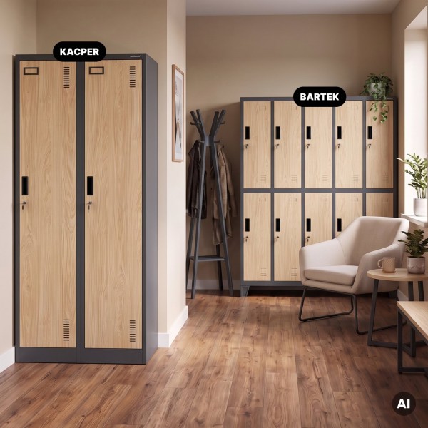 Szafa socjalna czterokomorowa Eco Design Kacper 80x50x180 cm, antracyt/dąb sonoma