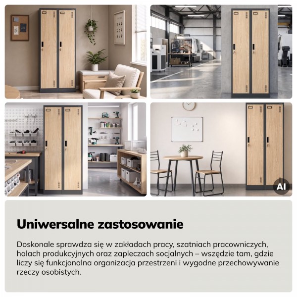 Szafa socjalna czterokomorowa Eco Design Kacper 80x50x180 cm, antracyt/dąb sonoma