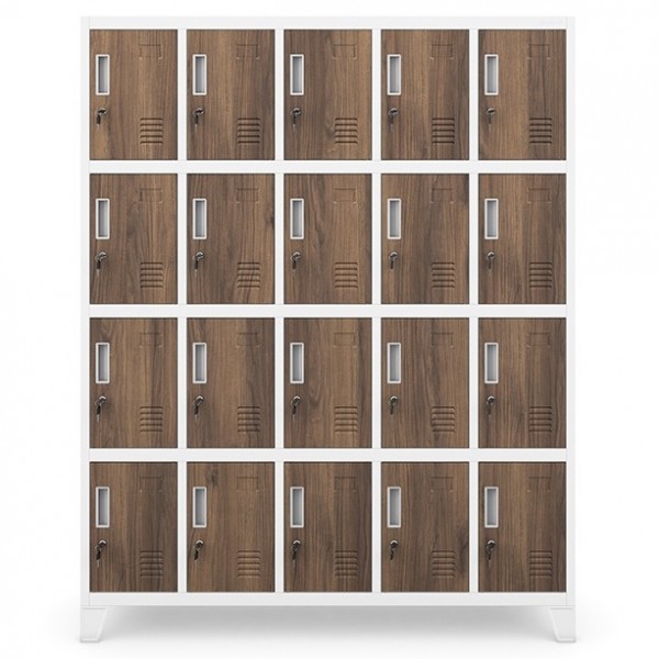 Szafa BHP 20-skrytkowa 136x45x172 cm Eco Design Robert, biały/orzech