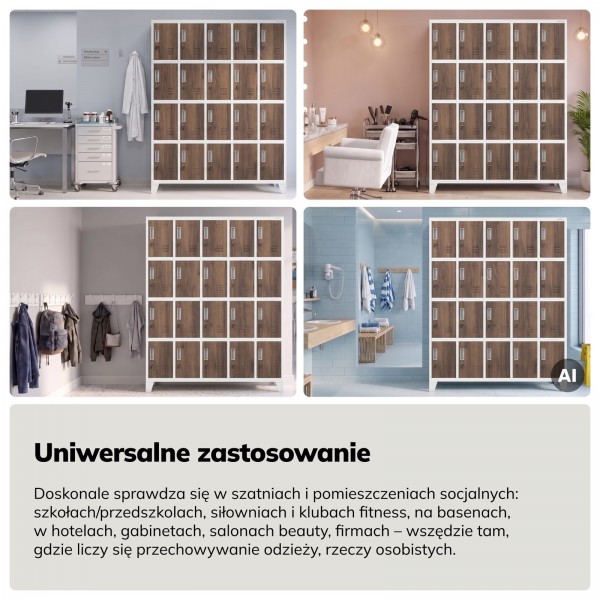 Szafa BHP 20-skrytkowa 136x45x172 cm Eco Design Robert, biały/orzech