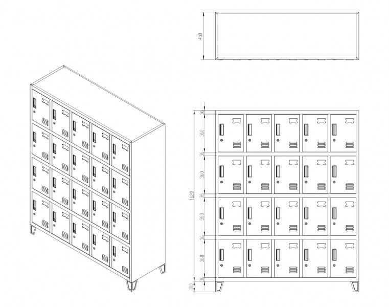 Szafa BHP 20-skrytkowa 136x45x172 cm Eco Design Robert, biały/orzech