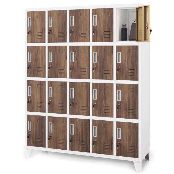 Szafa BHP 20-skrytkowa 136x45x172 cm Eco Design Robert, biały/orzech