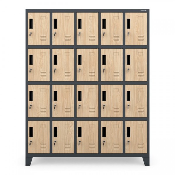 Szafa BHP 20-skrytkowa 136x45x172 cm Eco Design Robert, antracyt/dąb sonoma
