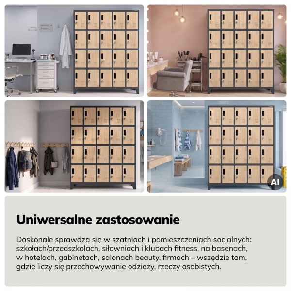 Szafa BHP 20-skrytkowa 136x45x172 cm Eco Design Robert, antracyt/dąb sonoma