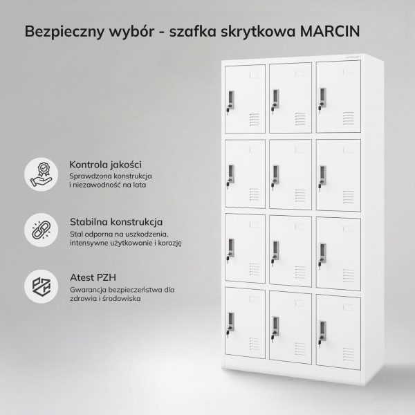 Szafa BHP z 12-skrytkami 90x40x185 cm Marcin, biała