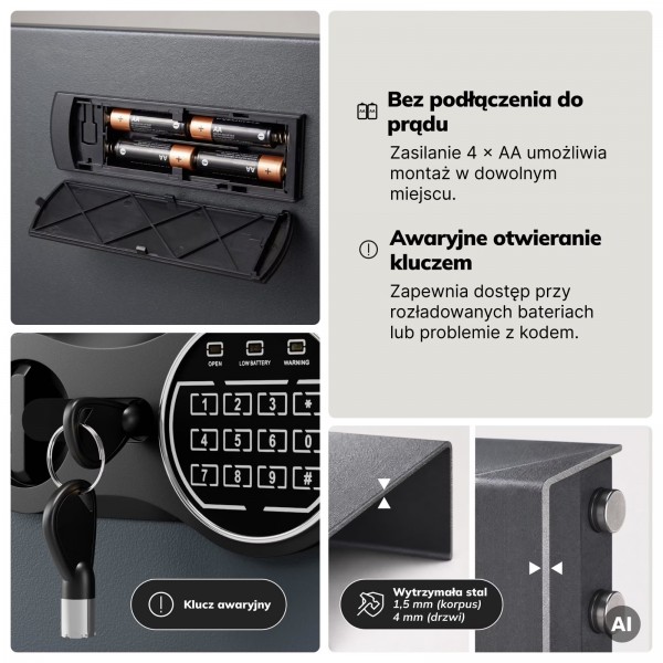 Sejf domowy na dokumenty i pieniądze z zamkiem elektronicznym Dorian