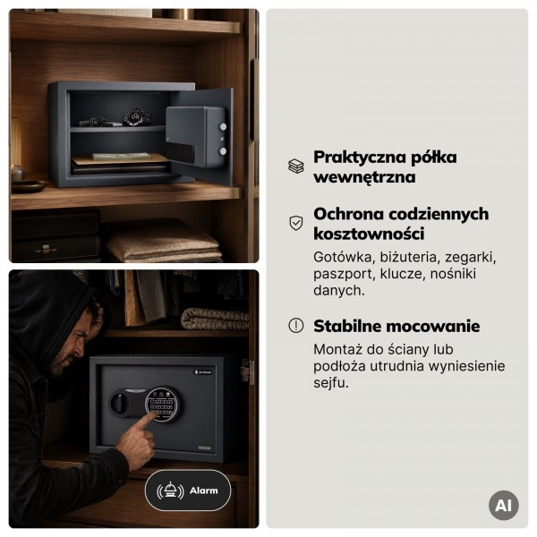 Sejf domowy na dokumenty i pieniądze z zamkiem elektronicznym Dorian
