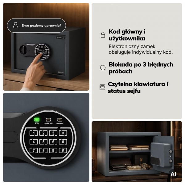 Sejf domowy na dokumenty i pieniądze z zamkiem elektronicznym Dorian